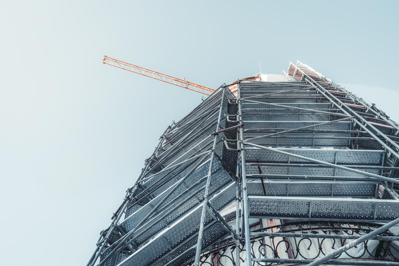 Commercial scaffolding on a high-rise building