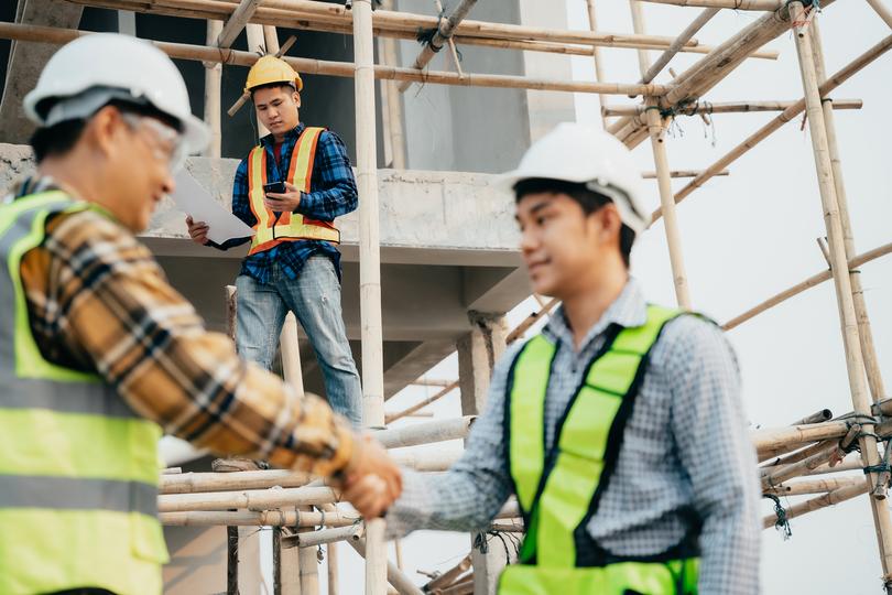 Scaffolding erected on a construction site