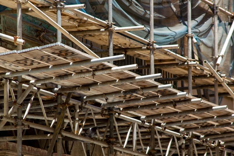 Scaffolding erected on a construction site