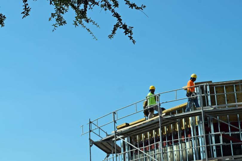 Scaffolding rental equipment ready for use on a construction site