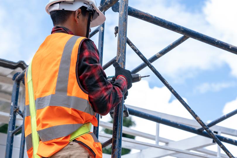 Scaffolding erected on a construction site