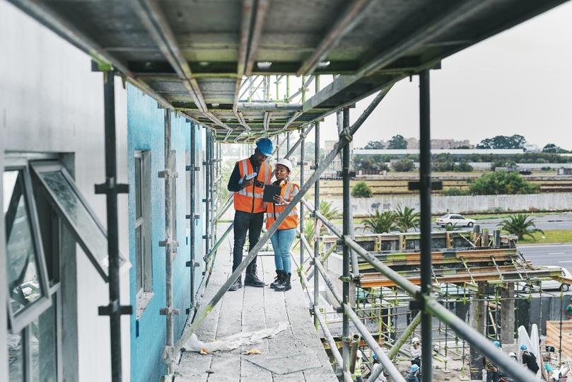 Scaffolding erected on a construction site